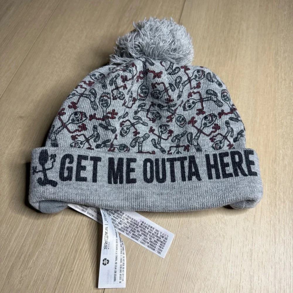 Disney Beanie Kids M/L Gray Toy Story 4 Forky Get Me Outta Here Pom Hat